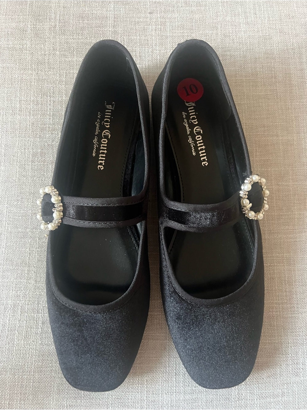 Juicy Couture Black Velvet Mary Jane Ballet Flats, Womens 10, office dressy